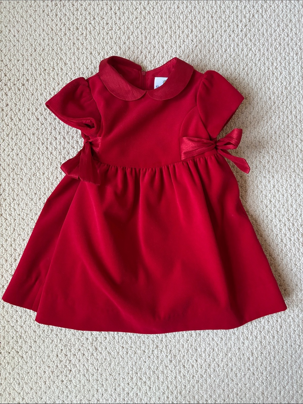 Florence Eiseman Holiday Christmas Red Peter Pan Collar Dress with Side Bows